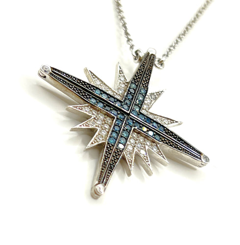 14K Gold & Black Diamond Star Of Bethlehem Opening Magnetic Necklace